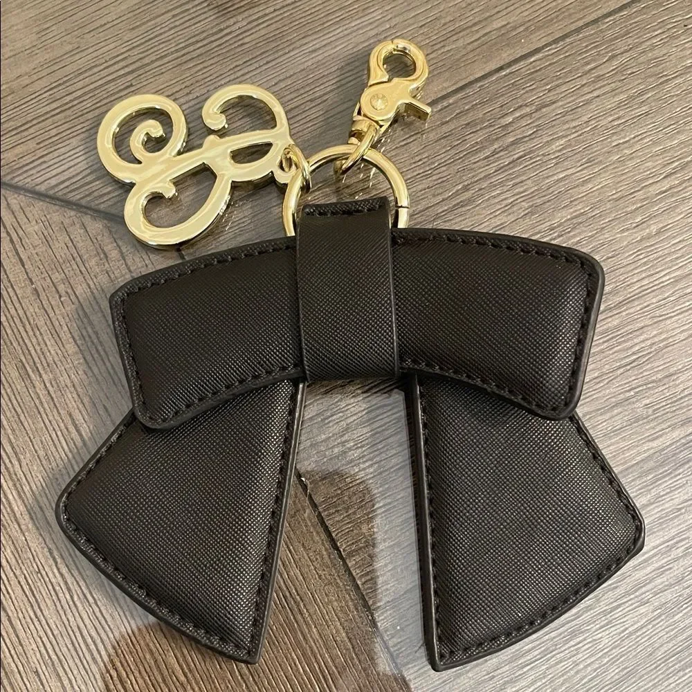 Betsey Johnson Keychain Bag Charm Elegant Black Bow Keychain B Initial Monogram
